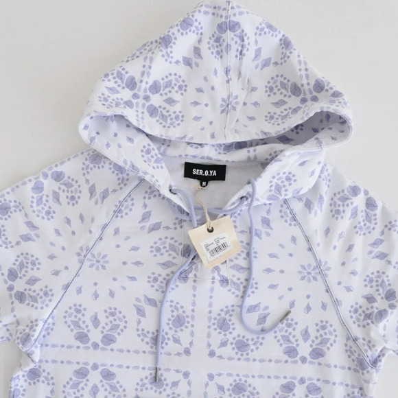 SER.O.YA Foster Hoodie Pullover Sweater White & Purple Floral  M NWT - Picture 14 of 14